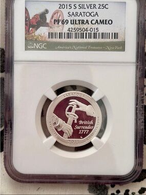 2015 Saratoga Silver 25C PF69 Ultra Cameo - British Surrender 1777